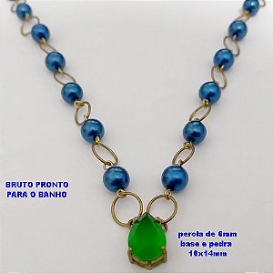 SHOCKER NO BRUTO PRONTO PARA BANHO (CX178) (100% LATÃO) -SIMPLES E DELICADA COM CONTAS AZUL E PEDRA 10X14MM - PESO TOTAL 8.4GR - BRU25438