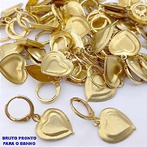 BRINCO NO BRUTO PRONTO PARA BANHO (CX178) (100% LATÃO) -BRINCO COM ARGOLINHA DE PRESSÃO(TRANQUETA) COM CORAÇÃO DE 14MM - PESO TOTAL 1.6GR - BRU25440