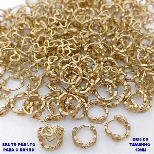 BRINCO NO BRUTO PRONTO PARA O BANHO(CX178) - BRINCO ARGOLINHA DE PRESSÃO REDONDO TODO EM CORAÇÃO - TAMANHO: 12MM - PESO TOTAL 1.5GR - BRU25449