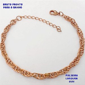 PULSEIRA NO BRUTO PRONTO PARA O BANHO(CX178) - PULSEIRA COM CORRENTE TRANÇADA DE 5MM DE LARGURA - TAMANHO: 20CM+ EXTENSOR - PESO TOTAL 6.7GR - BRU25460