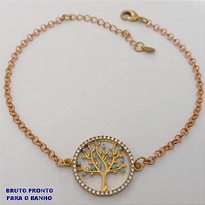 PULSEIRA NO BRUTO PRONTO PARA O BANHO(CX178) - PULSEIRA COM CORRENTE ELLO PORTUGUES-COM PINGENTE ARVORE DA VIDA CRAVEJADO 20MM- TAMANHO: 18CM+ EXTENSOR - PESO TOTAL 3.5GR - BRU25463