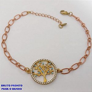 PULSEIRA NO BRUTO PRONTO PARA O BANHO(CX178) - PULSEIRA COM CORRENTE UM POR UM-COM PINGENTE ARVORE DA VIDA CRAVEJADO 20MM- TAMANHO: 18CM+ EXTENSOR - PESO TOTAL 3.5GR - BRU25464
