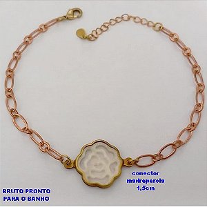 PULSEIRA NO BRUTO PRONTO PARA O BANHO(CX178) - PULSEIRA SIMPLES E DELICADA COM UMA FLOR EM MADREPEROLA- TAMANHO: 18CM+EXTENSOR - PESO TOTAL 2.4GR - BRU25469