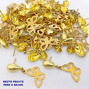 BRINCO NO BRUTO PRONTO PARA O BANHO(CX178) -BRINCO DE PINO COM BORBOLETA DE 16MM 100% LATÃO - PESO TOTAL 1.5GR - BRU25478