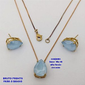 CONJUNTO NO BRUTO PRONTO PARA O BANHO(CX178) -CONJUNTO COM CORRENTE VENEZIANA DE 45CM BASE EM ALTA FUSÃO 10X14MM(PEDRA EM ZIRCONIA)- PESO TOTAL 6.7GR - BRU25478
