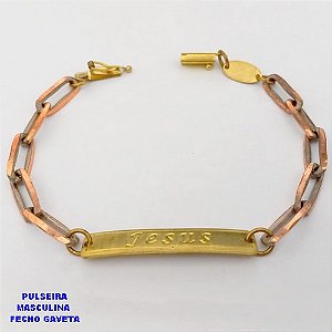PULSEITA NO BRUTO PRONTO PARA O BANHO(CX179) -PULSEIRA MASCULINA COM CORRENTE CARTIER DE 5.8MM DE LARGURA E PLACA COM A PALAVRA JESUS - TAMANHO 20CM - PESO TOTAL 10.2GR - FECHO GAVETA COM TRAVA - BRU25493