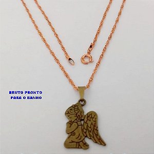 GARGANTILHA NO BRUTO PRONTO PARA O BANHO(CX178) -GARGANTILHA COM CORRENTE SINGAPURA E PINGENTE DE ANJO DE 2,4CM- PESO TOTAL 3.3GR - BRU25533
