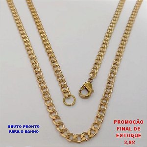 CORRENTE NO BRUTO PRONTO PARA O BANHO(CX179)CORRENTE ELLO BATIDO -LARGURA 4MM - TAMANHO 60CM - COM FECHO LAGOSTA - PESO 12.9GR - BRU25538