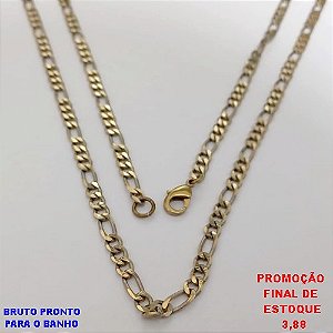 CORRENTE NO BRUTO PRONTO PARA O BANHO(CX179)CORRENTE ELLO BATIDO TREIS POR UM -LARGURA 4MM - TAMANHO 70CM - COM FECHO LAGOSTA - PESO 14.8GR - BRU25539