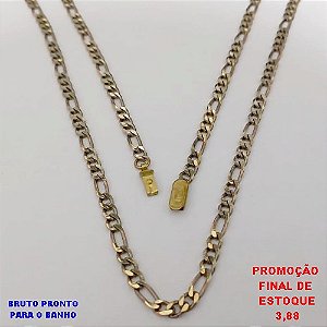 CORRENTE NO BRUTO PRONTO PARA O BANHO(CX179)CORRENTE ELLO BATIDO TREIS POR UM -LARGURA 3.8MM - TAMANHO 50CM - COM FECHO GAVETA - PESO 9.8GR - BRU25543