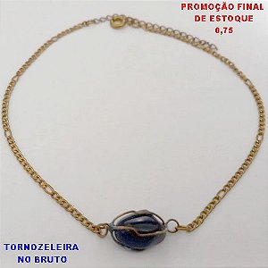 TORNOZELEIRA NO BRUTO PRONTO PARA O BANHO(CX178) SIMPLES E DELICADA COM MUMA PEDRA NATURAL QUARTZO DE 23CM+EXTENSOR - PESO TOTAL 1.2GR - BRU25548