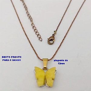 GARGANTILHA NO BRUTO PRONTO PARA O BANHO - GARGANTILHA COM CORRENTE (L11) IMPORTADA + FECHO LAGOSTA E EXTENSOR E COM PINGENTE BORBOLETA EM ACRILICO DE 12MM - TAMANHO 45CM - PESO:2.7GR - BRU25551