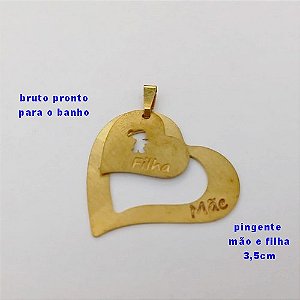 PINGENTE NO BRUTO PRONTO PARA O BANHO(CX179)CORAÇÃO DUPLO MÃE E FILHA - TAMANHO 3,5CM - - PESO 3.2GR - BRU25561