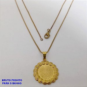 GARGANTILHA NO BRUTO PRONTO PARA O BANHO(CX180) GARGANTILHA COM CORRENTE VENEZIANA DE 45CM - PINGENTE 1.8CM(oraçao do pai nosso) - PESO 3.6GR - BRU25570