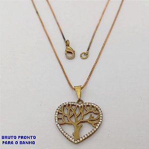 GARGANTILHA NO BRUTO PRONTO PARA O BANHO(CX180) GARGANTILHA COM CORRENTE VENEZIANA DE 45CM - PINGENTE 2CM(CORAÇÃO CRAVEJADO) - PESO 3.2GR - BRU25571