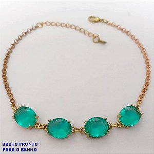 PULSEIRA NO BRUTO PRONTO PARA O BANHO(CX180) PULSEIRA COM CORRENTE ELLO PORTUGUES - QUATRO PEDRA DE ZIRCONIA - TAMANHO 18CM+EXTENSOR - - PESO 4.9GR - BRU25572