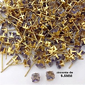 BRINCO NO BRUTO PRONTO PARA O BANHO(pote)- BRINCO DE PINO COM PEDRA DE ZIRCONIA DE 5.5MM QUADRADA - TAMANHO 5.5MM - PESO TOTAL 0,4GR - BRU25575