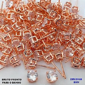 BRINCO NO BRUTO PRONTO PARA O BANHO(CX180)- BRINCO DE PINO COM PEDRA DE ZIRCONIA DE 8MM (BASE EM ALTA FUSÃO - PESO TOTAL 1.9GR - BRU25582