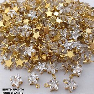 ACESSORIO NO BRUTO PRONTO PARA O BANHO(CX180)-PINGENTE COM PEDRA DE ZIRCONIA EM ESTRELA DE 8MM (BASE EM LATÃO) - PESO TOTAL 0,6GR - BRU25585