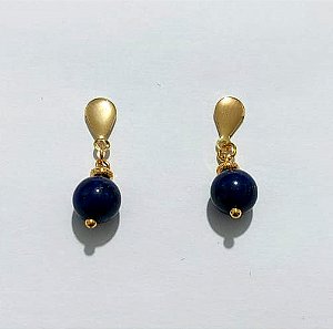 BRINCO FOLHEADO A OURO - BANHADO COM 5 MILÉSIMOS + VERNIZ DIAMOND - BRINCO DE PINO BASE GOTA E PEDRA NATURAL ROXA 6MM - OURO1240