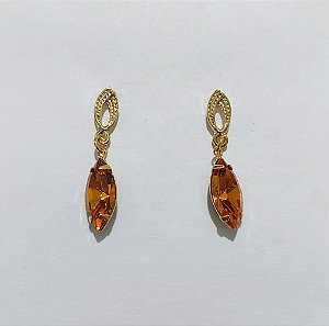 BRINCO FOLHEADO A OURO - BANHADO COM 5 MILÉSIMOS + VERNIZ DIAMOND - BRINCO DE PINO BASE VAZADA E ZIRCÔNIA OVAL 15MM - OURO1354