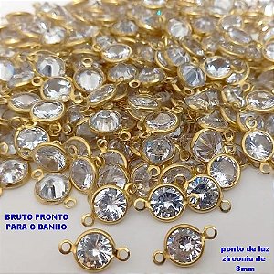 ACESSORIO NO BRUTO PRONTO PARA O BANHO(pote) - PONTO DE LUZ DE 8MM( ZIRCONIA) COM DUAS ARGOLINHA/ VENDIDA POR UNIDADE / PESO 0,05GR / BRU25621