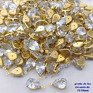 ACESSORIO NO BRUTO PRONTO PARA O BANHO(pote) - PONTO DE LUZ BASE ALTA DE 7X10MM ( ZIRCONIA) COM UMA ARGOLINHA/ VENDIDA POR UNIDADE / PESO 0,09GR / BRU25626