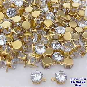 ACESSORIO NO BRUTO PRONTO PARA O BANHO(pote) - PONTO DE LUZ BASE ALTA DE 8MM ( ZIRCONIA) COM UMA ARGOLINHA/ VENDIDA POR UNIDADE / PESO 0,09GR / BRU25628