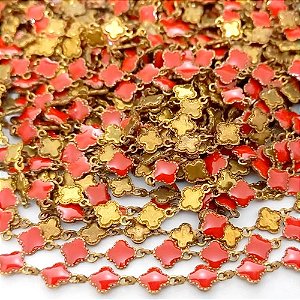 CORRENTE NO BRUTO PRONTO PARA O BANHO(CX54) - CORRENTE COM TREVOS TIPO VAN CLEEF ROSA 6MM - (VENDIDA POR METRO) - BRU25633