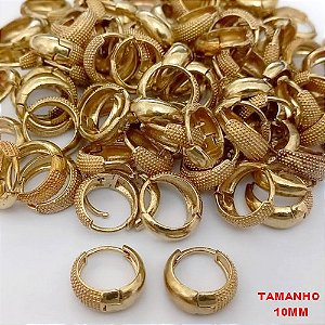 BRINCO NO BRUTO PRONTO PARA O BANHO(CX181)- BRINCO ARGOLINHA DE PRESSÃO (TRANQUETA) - TAMANHO: 10MM - PESO TOTAL 1.1GR - BRU25642