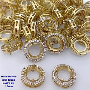 ACESSÓRIO NO BRUTO PRONTO PARA BANHO(pote)BASE PARA BRINCO EM ALTA FUSÃO CRAVEJADA (PARA PEDRA DE 10MM) - PESO: 2.9GR(VENDIDA POR PAR)- BRU25658
