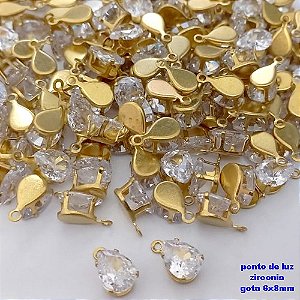 ACESSORIO NO BRUTO PRONTO PARA O BANHO(pote) - PONTO DE LUZ BASE ALTA DE 6x8MM ( ZIRCONIA) COM UMA ARGOLINHA/ VENDIDA POR UNIDADE / PESO 0,05GR / BRU25659