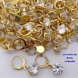 BRINCO NO BRUTO PRONTO PARA O BANHO(CX182) - BRINCO ARGOLINHA DE PRESSÃO (TRANQUETA)ZIRCONIA REDONDA DE 8MM - PESO TOTAL 2.8GR - BRU25662