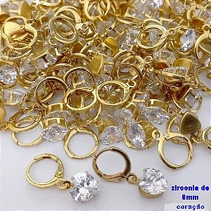 BRINCO NO BRUTO PRONTO PARA O BANHO(CX182) - BRINCO ARGOLINHA DE PRESSÃO (TRANQUETA)ZIRCONIA CORAÇÃO DE 8MM - PESO TOTAL 2.8GR - BRU25663