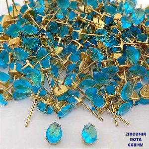 BRINCO NO BRUTO PRONTO PARA O BANHO(pote)- BRINCO TRADICIONAL DE PINO COM PEDRA DE ZIRCONIA DE 6X8MM -(GOTA) - PESO 0,07GR - BRU25668
