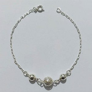 PULSEIRA FOLHEADA A PRATA COM 50 MILÉSIMOS + VERNIZ DIAMOND - PULSEIRA COM ESFERAS - TAMANHO: 19CM - PRA1012