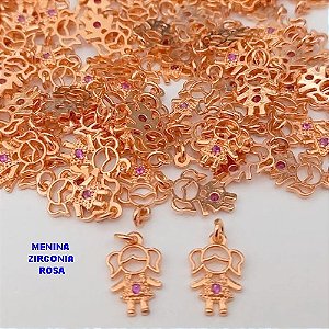 PINGENTE NO BRUTO PRONTO PARA O BANHO(CX183)(MAD)MENINA CRAVEJADA ZIRCONIA ROSA /TAMANHO 10MM - BRU25693