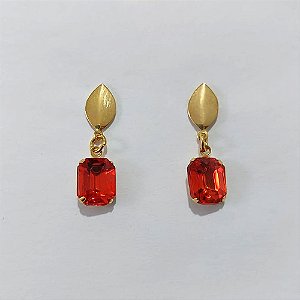 BRINCO FOLHEADO A OURO - BANHADO COM 5 MILÉSIMOS + VERNIZ DIAMOND - BRINCO DE PINO BASE OVAL E ZIRCÔNIA RETANGULAR 8X10MM - OURO1365