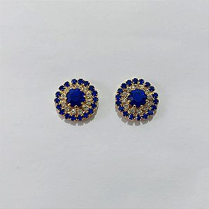 BRINCO FOLHEADO A OURO - BANHADO COM 5 MILÉSIMOS + VERNIZ DIAMOND - BRINCO DE PINO REDONDO CRAVEJADO EM MICROS ZIRCÔNIAS 16MM - OURO1387