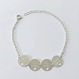 PULSEIRA FOLHEADA A PRATA COM 50 MILÉSIMOS + VERNIZ DIAMOND - PULSEIRA COM MENSAGENS - TAMANHO: 16CM + EXTENSOR - PRA1028