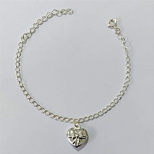 PULSEIRA FOLHEADA A PRATA COM 50 MILÉSIMOS + VERNIZ DIAMOND - PULSEIRA COM PINGENTE CORAÇÃO - TAMANHO: 17CM - EXTENSOR- PRA1033