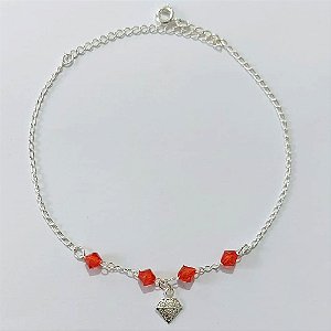 PULSEIRA FOLHEADA A PRATA COM 50 MILÉSIMOS + VERNIZ DIAMOND - PULSEIRA COM MIÇANGAS VERMELHAS - TAMANHO: 20CM + EXTENSOR - PRA1035