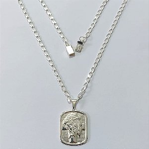 GARGANTILHA FOLHEADA A PRATA COM 50 MILÉSIMOS + VERNIZ DIAMOND - GARGANTILHA COM PINGENTE JESUS 30MM FECHO GAVETA - PRA1040