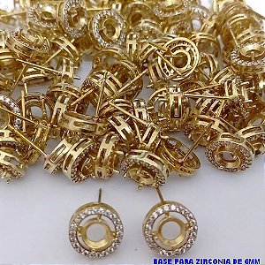 ACESSORIO NO BRUTO PRONTO PARA O BANHO -(CX184)BASE PARA BRINCO CRAVEJADA "6.0MM" REDONDA (VENDIDA POR PAR)- BRU25703