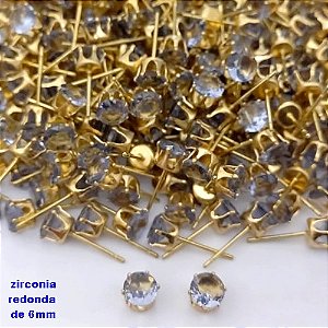 BRINCO NO BRUTO PRONTO PARA O BANHO(pote)- BRINCO DE PINO COM PEDRA DE ZIRCONIA DE 6MM REDONDA - PESO TOTAL 0,6GR - BRU25718