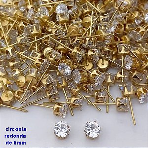 BRINCO NO BRUTO PRONTO PARA O BANHO(pote)- BRINCO DE PINO COM PEDRA DE ZIRCONIA DE 6MM REDONDA - PESO TOTAL 0,6GR - BRU25721