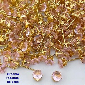 BRINCO NO BRUTO PRONTO PARA O BANHO(pote)- BRINCO DE PINO COM PEDRA DE ZIRCONIA DE 6MM REDONDA - PESO TOTAL 0,6GR - BRU25722
