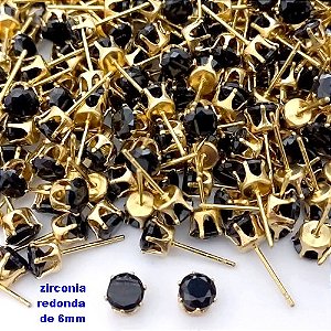 BRINCO NO BRUTO PRONTO PARA O BANHO(pote)- BRINCO DE PINO COM PEDRA DE ZIRCONIA DE 6MM REDONDA - PESO TOTAL 0,6GR - BRU25723