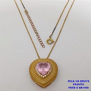 GARGANTILHA NO BRUTO PRONTO PARA O BANHO(CX184) COM CORRENTE VENEZIANA COM CORAÇÃO COM PEDRA DE ZIRCONIA DE 10MM / PESO 5.7GR / BRU25725