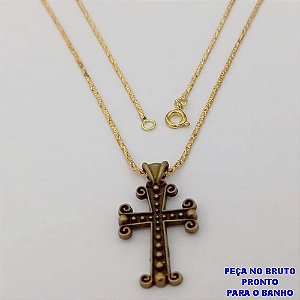 GARGANTILHA NO BRUTO PRONTO PARA O BANHO(CX184) COM CORRENTE IMPORTADA DIAMANTADA DE 45CM/ PINGENTE EM ALTA FUSÃO 3CM / PESO 5.7GR / BRU25727